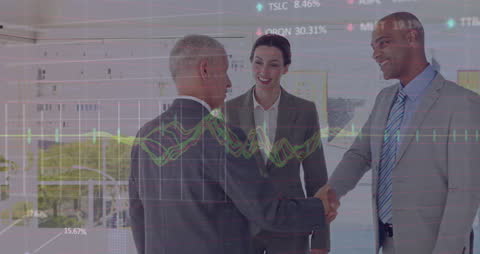 Business Meeting with Graph Overlay Illustrating Stock Market Concepts
