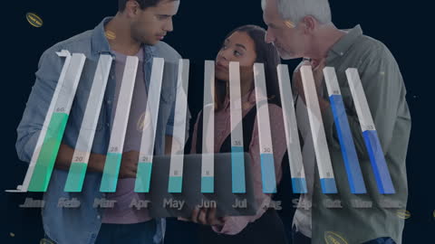 Diverse Team Collaborating Over Overlayed Annual Graphs