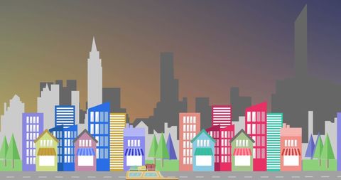 vintage cityscape with taxi illustration - Download Free Stock Images Pikwizard.com