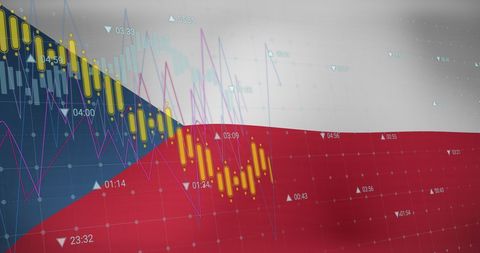 Czech Republic Flag with Financial Market Data Visualization