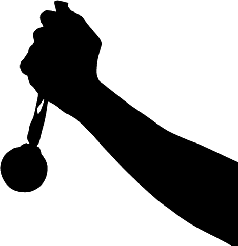 Silhouette of hand holding medal on transparent background celebrating achievement