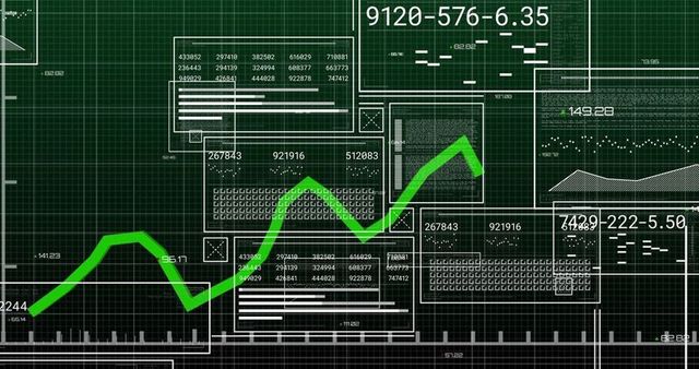 Green line chart on digital interface with data display