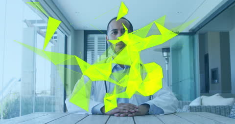 Doctor Surrounded by Futuristic Neon Yellow Shapes