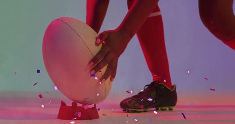 Female Rugby Player with Ball and Confetti Celebration - Download Free Stock Images Pikwizard.com