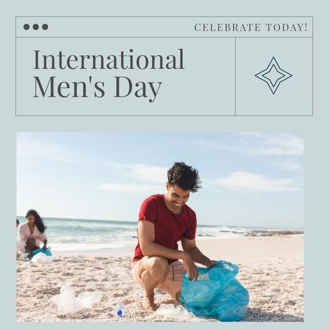 beach clean-up on international men's day - Download Free Stock Templates Pikwizard.com