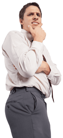 transparent thoughtful businessman scrutinizing with hand on chin - Download Free Stock Videos Pikwizard.com