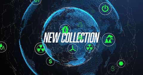 Futuristic Earth with Digital Eco Icons and New Collection Text - Download Free Stock Images Pikwizard.com