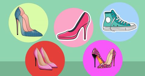 Stylish illustrated shoe icons on colorful circles background