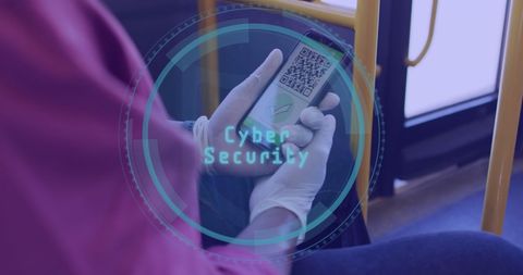 Cyber security concept with smartphone on public transport