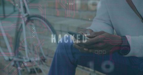 Man Using Smartphone with Digital Hacked Overlay Concept