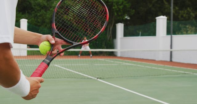 Tennis Player Ready to Serve on Outdoor Court - Download Free Stock Images Pikwizard.com