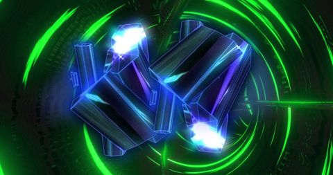 Futuristic digital diamonds in glowing circular tunnel