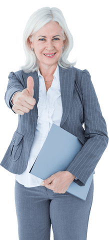 Confident Businesswoman Delivering Thumbs Up with Transparent Background