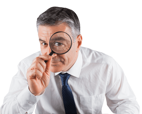 senior businessman inspecting with magnifying glass on transparent background - Download Free Stock Videos Pikwizard.com