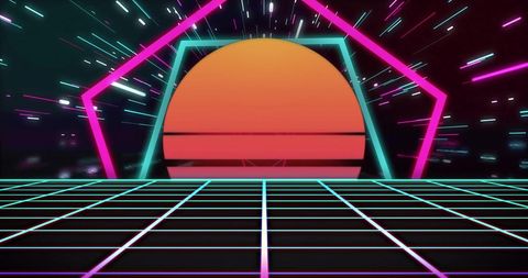 Futuristic Neon Sunset in Retro Digital World