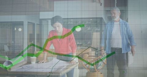 Teamwork on Financial Strategy with Overlayed Graph in Modern Office