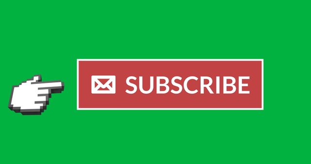 Subscription button with messaging icon in a vibrant green background, featuring a hand pointer. Suitable for website interfaces, digital marketing materials, and call-to-action prompts to encourage user subscriptions.