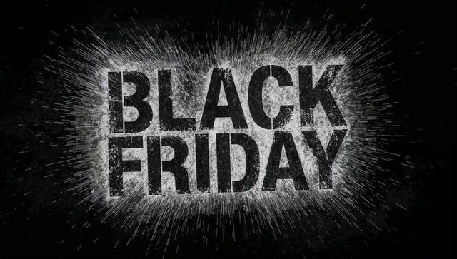 Black Friday Bursting Grunge Typography Banner with Radial Dust Burst Distressed Texture