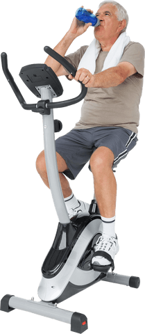 senior man drinking water cycling on transparent stationary bike - Download Free Stock Videos Pikwizard.com