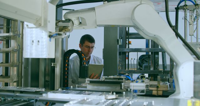 Engineer Assessing Robotics in High-Tech Manufacturing Facility - Download Free Stock Images Pikwizard.com