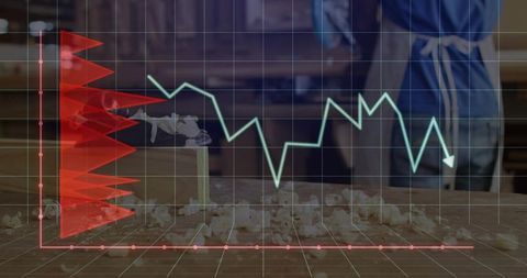 Woodworker bench with hand plane and data trend overlay showing production decline