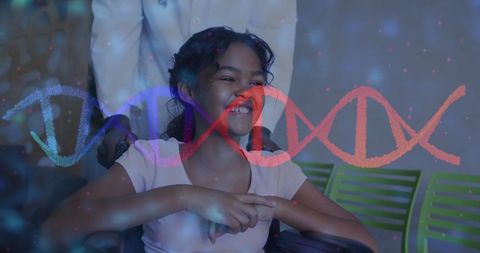 Smiling Girl in Wheelchair with Genetic Strand Overlay - Download Free Stock Images Pikwizard.com