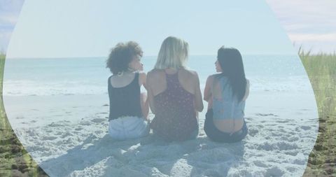 Diverse Young Women Enjoying Beach Vacation with Copy Space in Banner