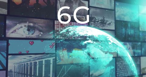 Futuristic 6G Network Concept with Digital Globe and Media Walls