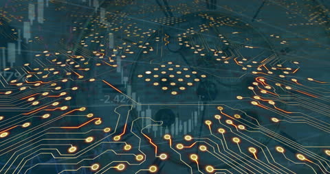 Futuristic Digital Circuit Board and Data Overlay