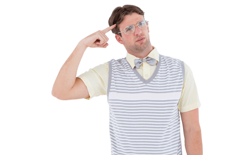 transparent geeky man pondering with index finger on temple - Download Free Stock Videos Pikwizard.com
