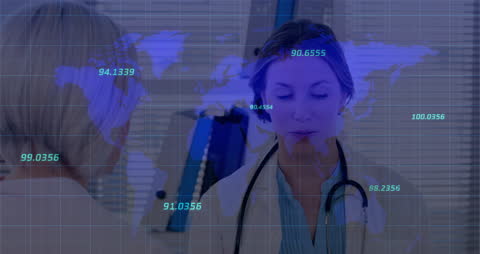 Healthcare Professional with Digital World Map Interface