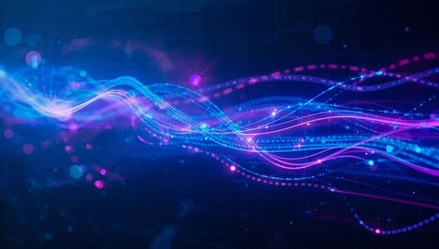Futuristic Flowing Neon Waves With Particle Clusters
