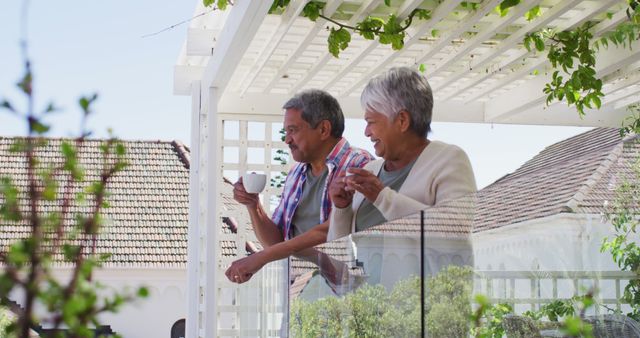 Senior Couple Enjoying Coffee Together on Balcony - Download Free Stock Images Pikwizard.com