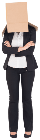 businesswoman wearing box on head with crossed arms transparent background - Download Free Stock Videos Pikwizard.com