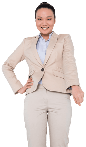 Happy Asian Businesswoman in Confident Pose, Transparent Background
