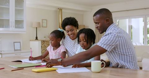 Engaged Parents Assisting Children with Homework at Home