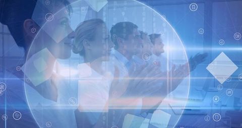 Diverse Business Team Interaction with Global Digital Network Overlay