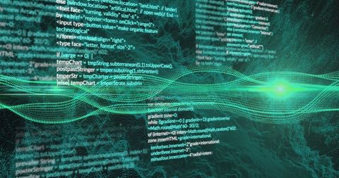 Abstract digital waves merging with code