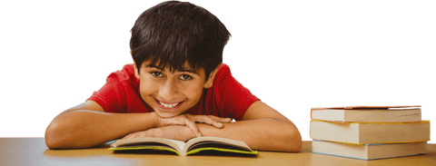 Transparent Background, Smiling Boy Reading at Library Table - Download Free Stock Videos Pikwizard.com