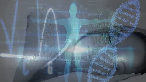 Digital Interface and DNA Overlay on Sleeping Woman