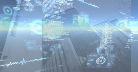 Futuristic HUD Overlay on City Skyline with Digital Data Visuals - Download Free Stock Images Pikwizard.com