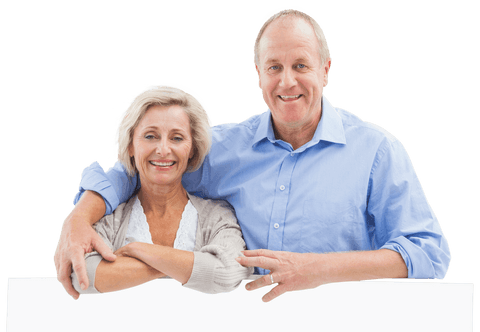 Transparent Mature Couple Smiling at Camera Embracing Happiness