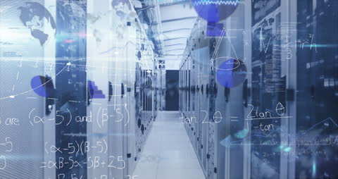 Digital Data Flow Overlaying Futuristic Server Room