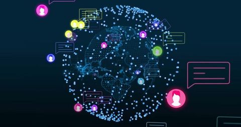 Digital Interface with Social Media Icons Surrounding Globe - Download Free Stock Images Pikwizard.com