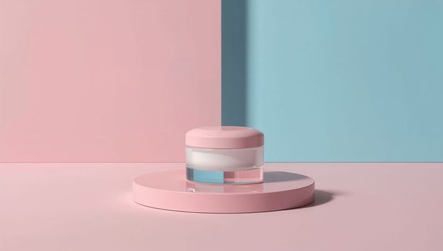 Cosmetic cream jar on minimalist pastel background