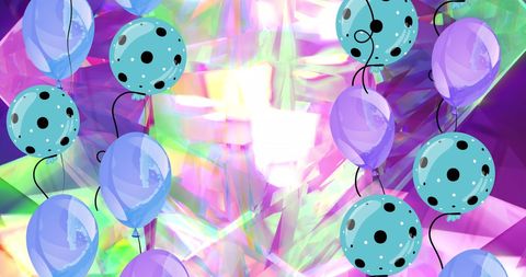 Vibrant Balloons Against Glowing Crystals Abstract Background
