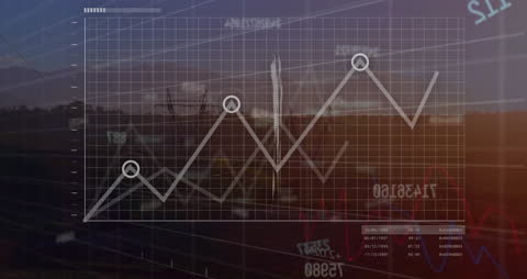 Animated Financial Data Processing Over Grassy Landscape
