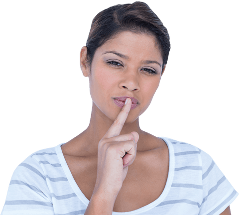 Thoughtful Woman Making Silence Gesture on Transparent Background - Download Free Stock Videos Pikwizard.com
