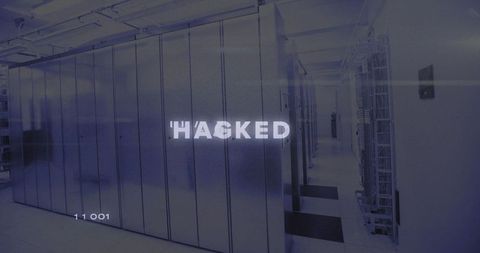 Cybersecurity Breach Concept with Digital Hacked Display in Data Center