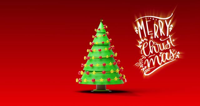 Festive Christmas Tree on Vibrant Red Background with Glowing Greeting - Download Free Stock Images Pikwizard.com